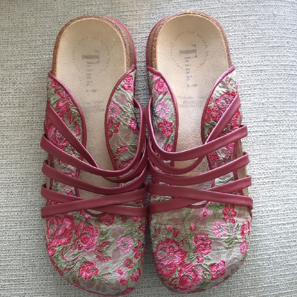 Think! Floral Upholstered Strappy Clogs | 41